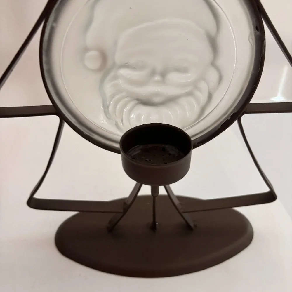 Nordic Scandinavia Holiday Decor Metal Christmas Tree Candle Holder Glass Santa